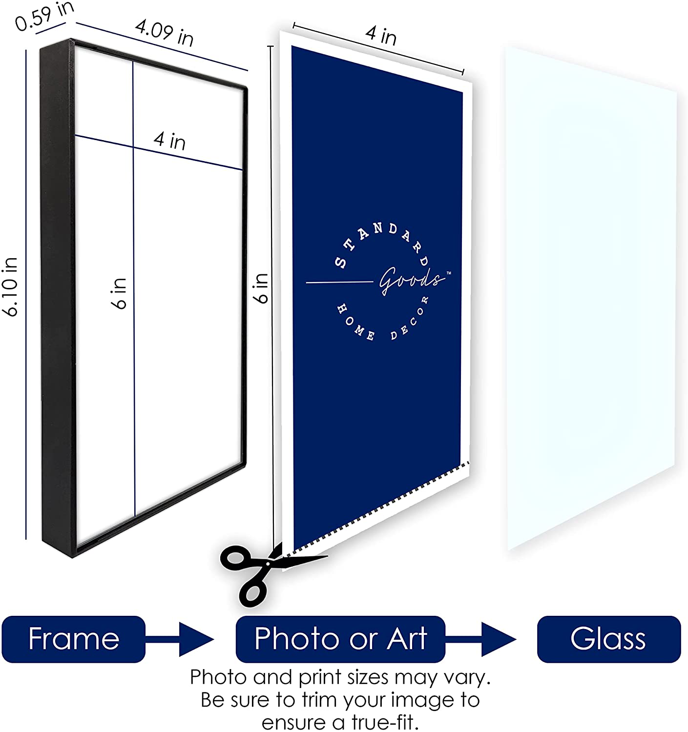 Standard Goods Home Décor 4x6 inch front loading picture frame, 12-pack of Black for wall or table, horizontal or vertical display
