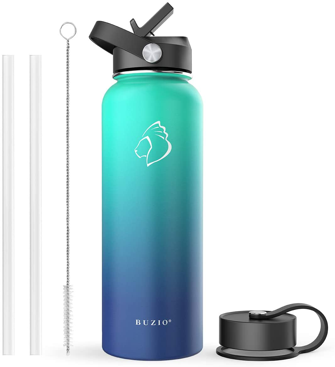 BUZIO Insulated Water Bottle with Straw Lid and Flex Cap, 32oz, 40oz, 64oz, 87oz Modern Double Vacuum Stainless Steel Water Flask, Cold for 48 Hrs Hot for 24 Hrs Simple Thermo Canteen Mug,BPA-Free