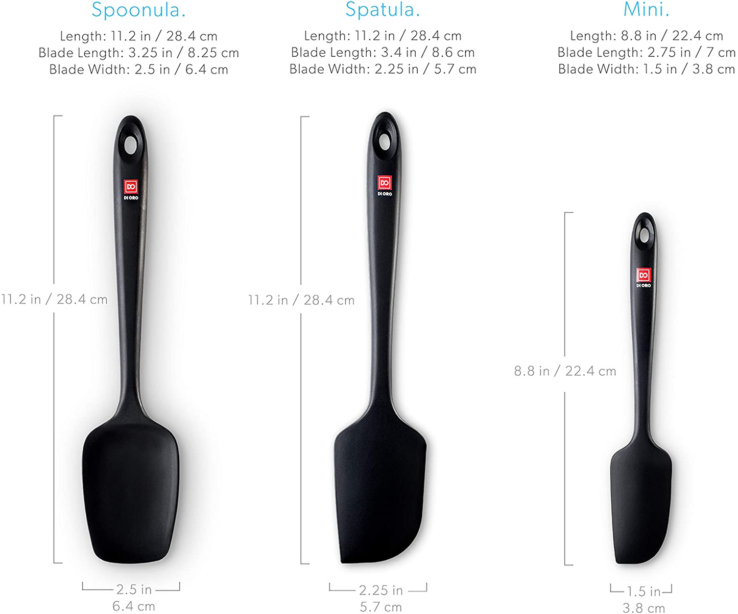DI ORO Seamless Series 3-Piece Silicone Spatula Set - 600°F Heat Resistant Non Stick Rubber Kitchen Scraper Spatulas for Cooking, Baking, and Mixing – BPA Free and LFGB Certified Silicone (Black)