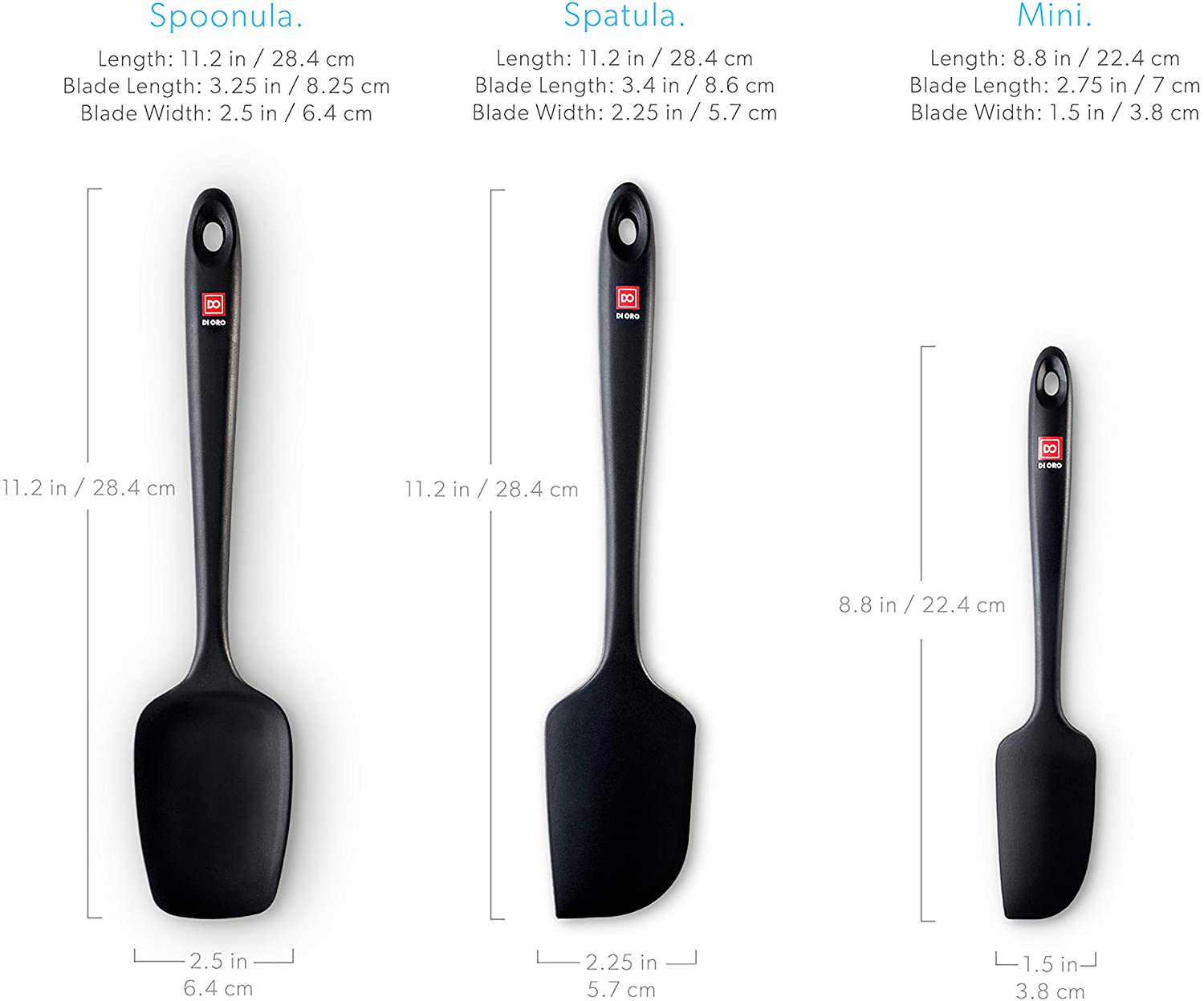 DI ORO Seamless Series 3-Piece Silicone Spatula Set - 600°F Heat Resistant Non Stick Rubber Kitchen Scraper Spatulas for Cooking, Baking, and Mixing – BPA Free and LFGB Certified Silicone (Black)