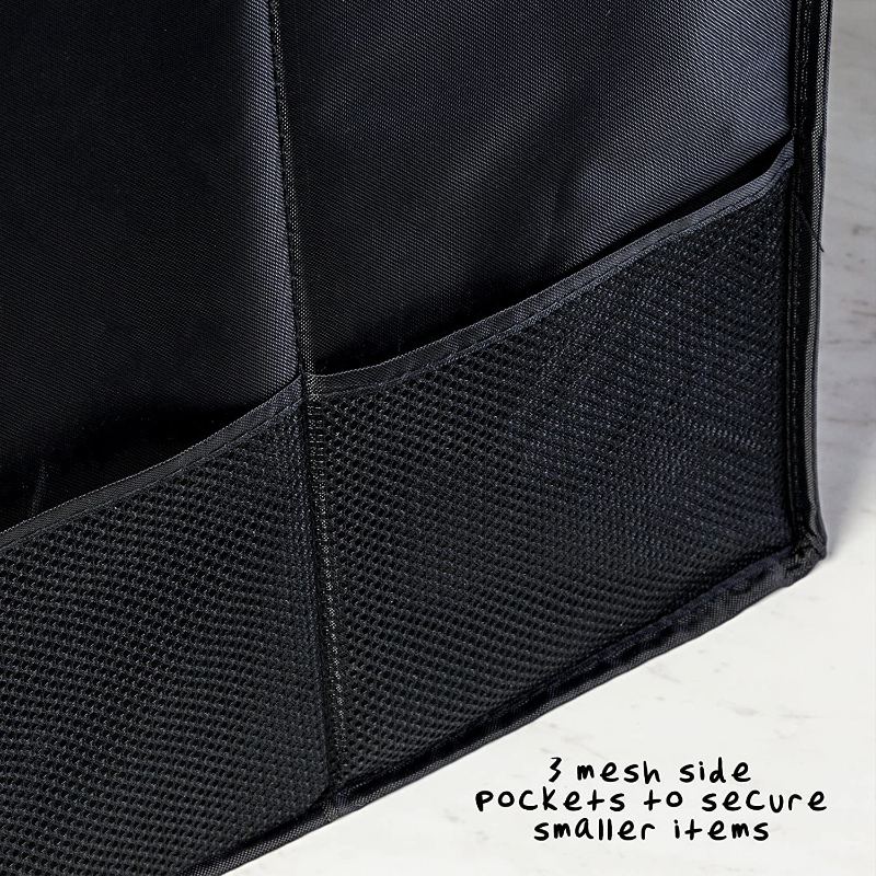 Foldable Vehicle Trunk Organizer With 3 Mesh Side Pockets