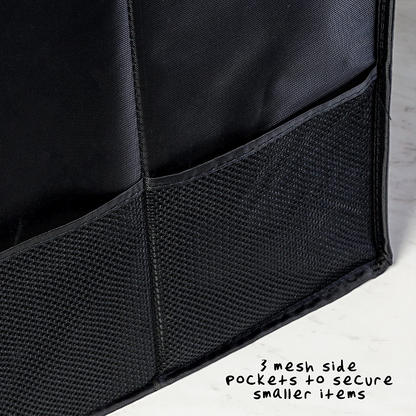 Foldable Vehicle Trunk Organizer With 3 Mesh Side Pockets