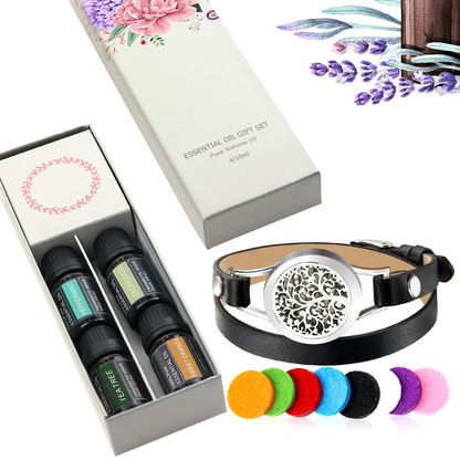 Aromatherapy Essential Oil Diffuser Bracelet Gift Set w/Rosemary, Lavender, Bergamot, Eucalyptus, 10ML/pcs, Unique Gift Ideas for Women, Girls, Friend, Mom at Anniversaries, Birthday and Christmas