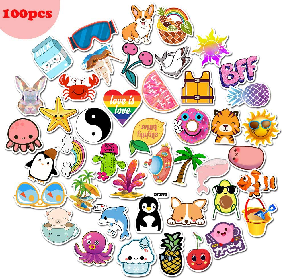 Vanson Stickers for Hydro Flask, 100 pcs Pack Cute Aesthetic Vinyl Stickers for Hydroflask Water Bottles Laptop Computer Skateboard, Waterproof Decal Stickers for Kids Women Adults, Teen Girl Gifts