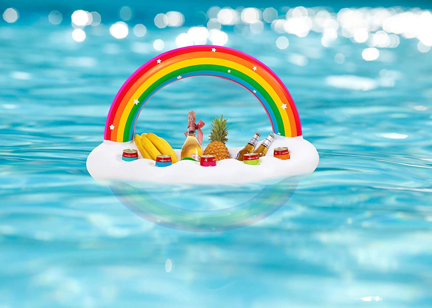 Vickea Inflatable Rainbow Cloud Drink Holder, Pool Float Party Accessories for Water Fun