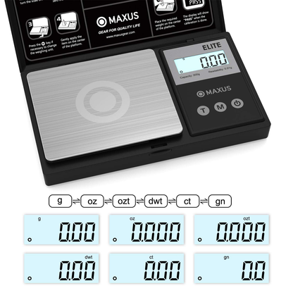 Precision Pocket Scale 200g x 0.01g, MAXUS Elite Digital Gram Scale Small Herb Scale Mini Food Scale Jewelry Scale Ounces/ Grains Scale, Easy to Carry, Great for Travel ,Backlit LCD, Stainless Steel