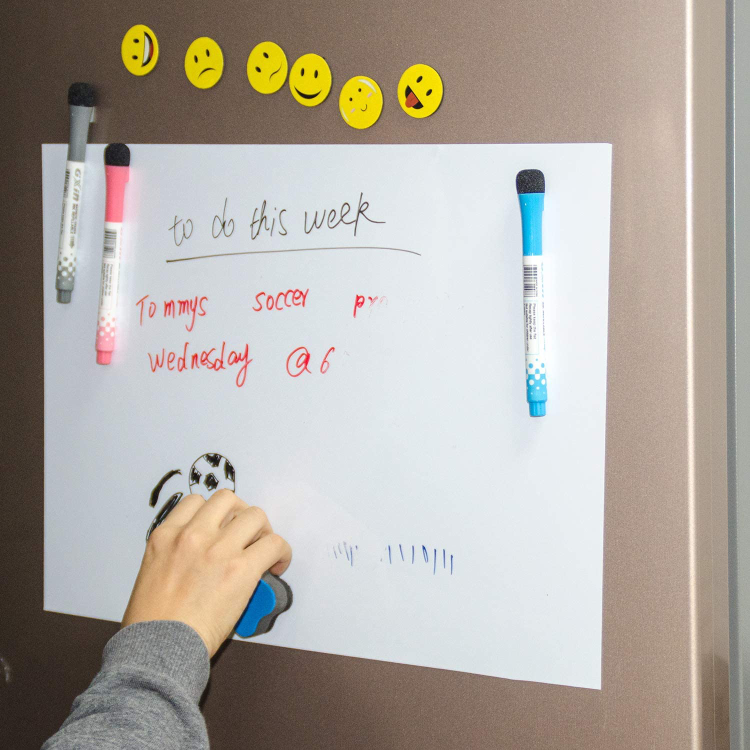 Prefer Green Magnetic Dry Eraser White Board Sheet for Kitchen Refrigerator with Stain Resistant Technology, Organizer & Planner Whiteboard 17” X 12”, Include 1 Eraser, 3 Markers & 6 Fridge Magnets