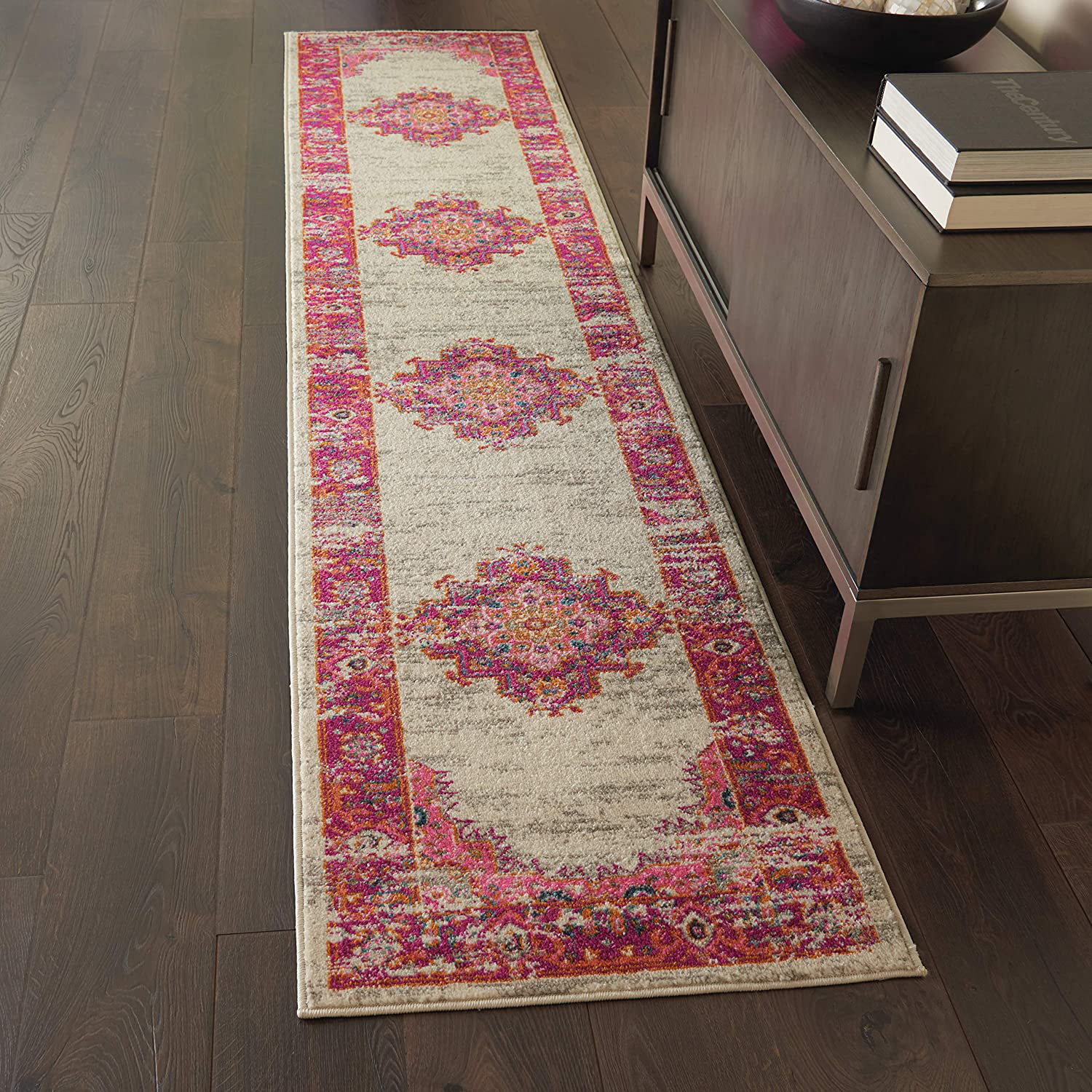 Nourison Passion Area Rug, 2'2" x 7'6", Ivory/Fushia, 7 Feet