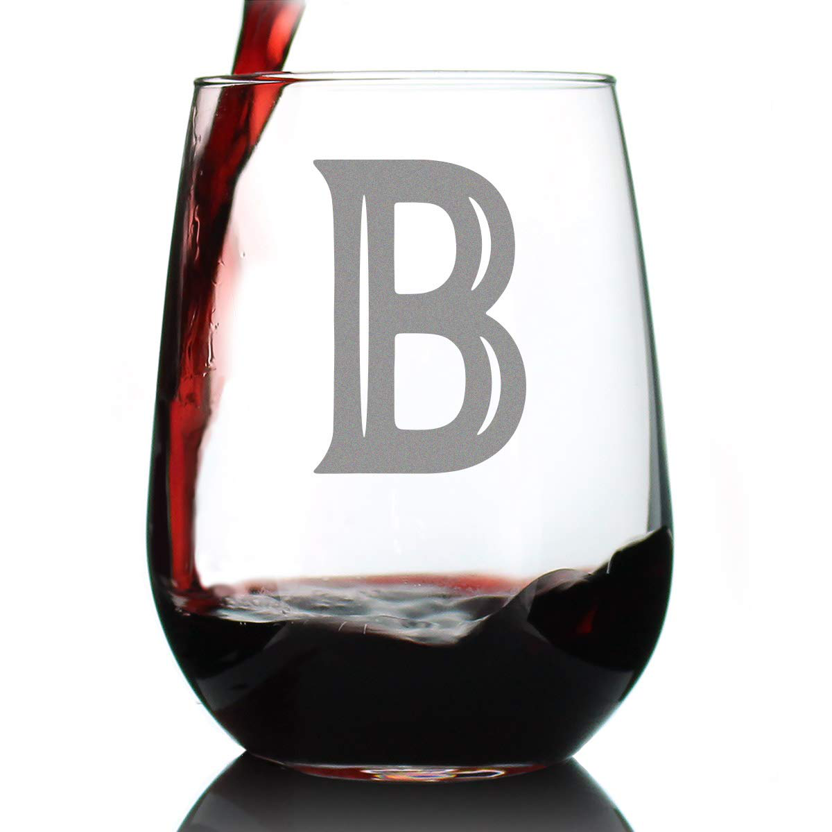 Monogram Bold Letter M - Stemless Wine Glass - Personalized Gifts for Women and Men - Large Engraved Glasses