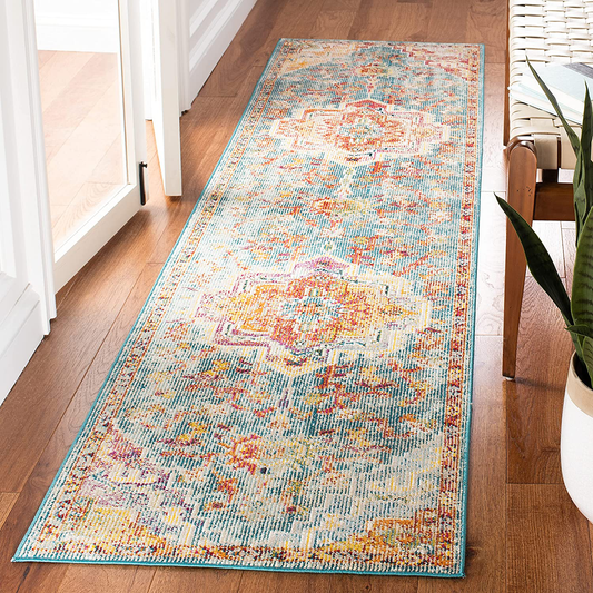 Safavieh Crystal Collection CRS501K Boho Chic Oriental Medallion Distressed Non-Shedding Stain Resistant Living Room Bedroom Runner, 2'2" x 9' , Orange / Teal