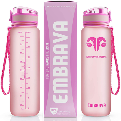 Embrava Best Sports Water Bottle - 32oz Large - Fast Flow, Flip Top Leak Proof Lid w/ One Click Open - Non-Toxic BPA Free & Eco-Friendly Tritan Co-Polyester Plastic