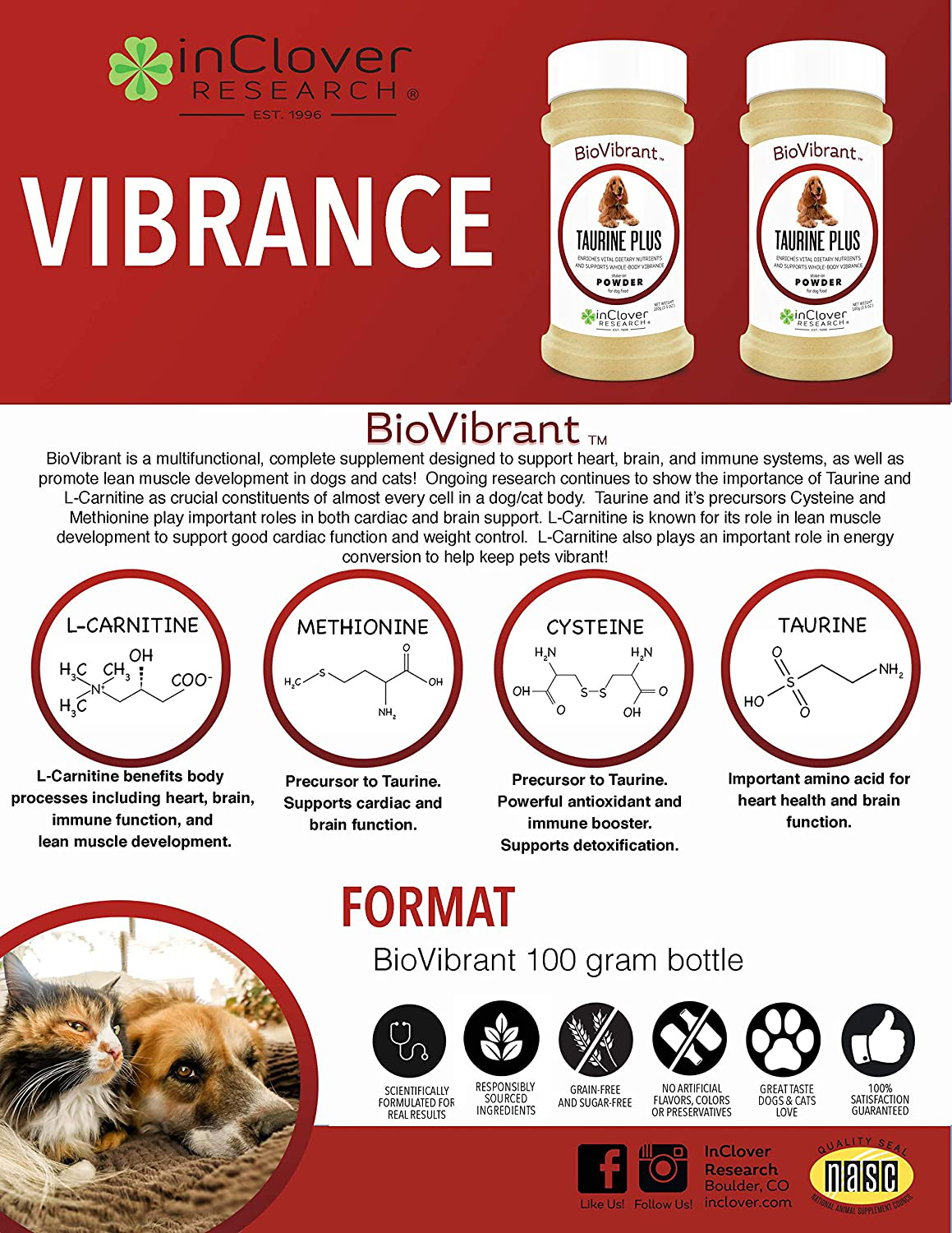 InClover, Dog Heart Health Supplement BioVibrant, Helps Support Dog Heart Health, Dog Supplement Treat Powder with Taurine Helps Pet Heart Health and Dog Weight Management, Dog Immune Support