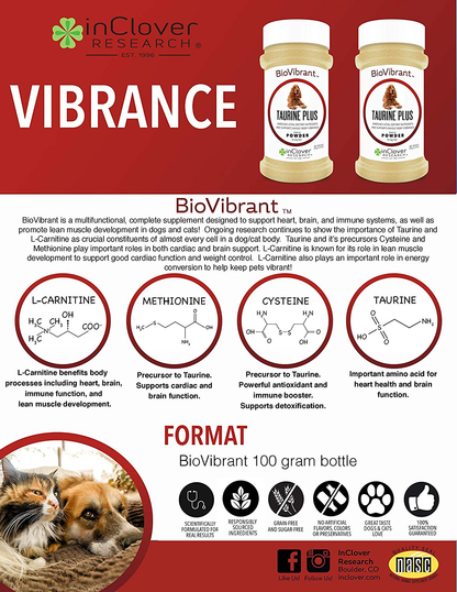 InClover, Dog Heart Health Supplement BioVibrant, Helps Support Dog Heart Health, Dog Supplement Treat Powder with Taurine Helps Pet Heart Health and Dog Weight Management, Dog Immune Support