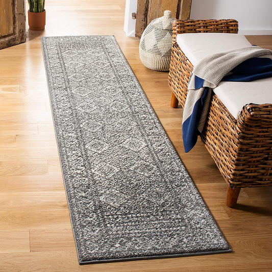 Safavieh Tulum Collection TUL264F Moroccan Boho Distressed Non-Shedding Stain Resistant Living Room Bedroom Runner, 2' x 8' , Dark Grey / Ivory