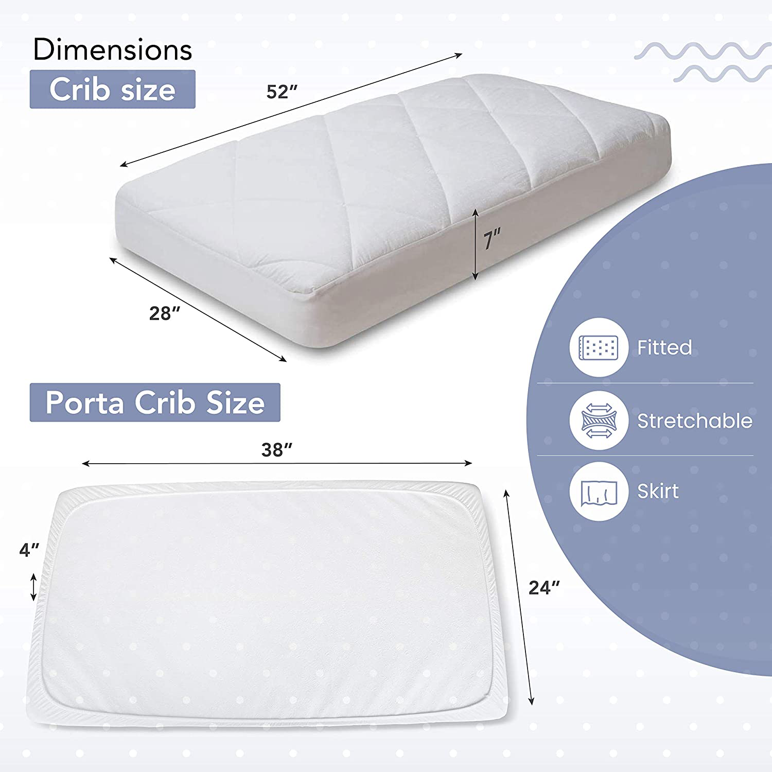 MAXI Fitted PortaCrib Down Alternative Mattress Pad - 100% Cotton, 300 Thread Count (Porta Crib)