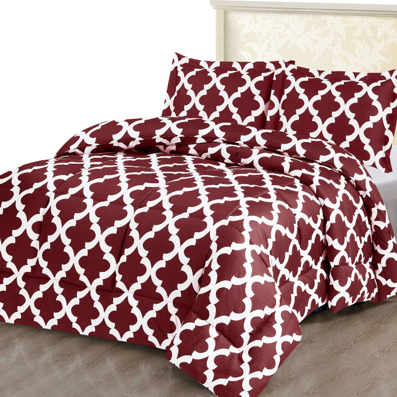 Printed Down Brushed Microfiber Bedding Comforter With Pillow Sham Set