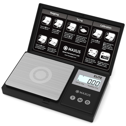 Precision Pocket Scale 200g x 0.01g, MAXUS Elite Digital Gram Scale Small Herb Scale Mini Food Scale Jewelry Scale Ounces/ Grains Scale, Easy to Carry, Great for Travel ,Backlit LCD, Stainless Steel