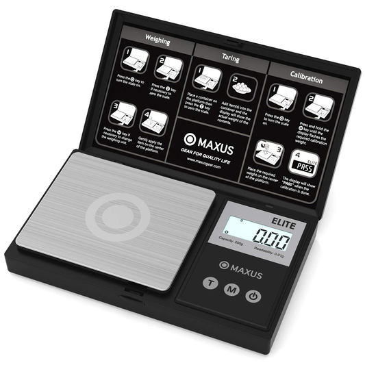 Precision Pocket Scale 200g x 0.01g, MAXUS Elite Digital Gram Scale Small Herb Scale Mini Food Scale Jewelry Scale Ounces/ Grains Scale, Easy to Carry, Great for Travel ,Backlit LCD, Stainless Steel