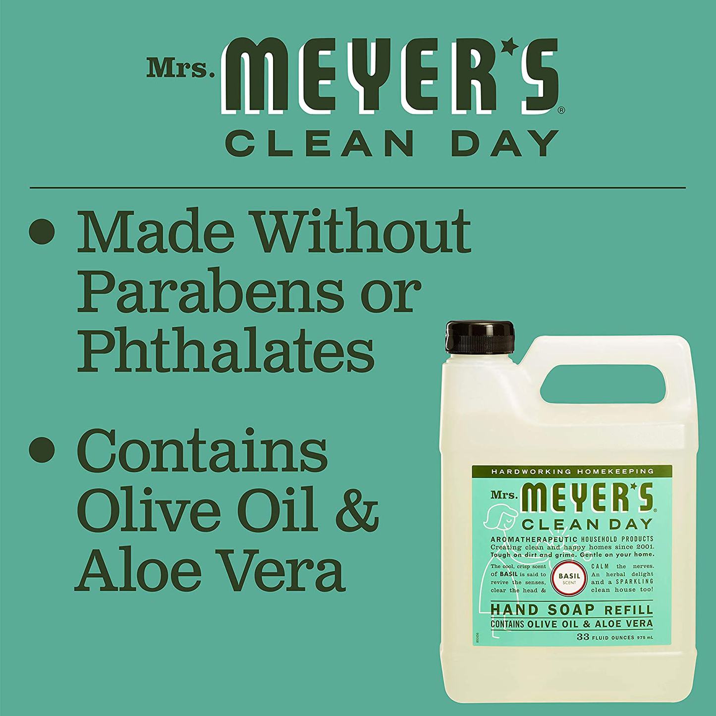 Mrs. Meyer's Clean Day Liquid Hand Soap Refill, Basil, 1 Pack
