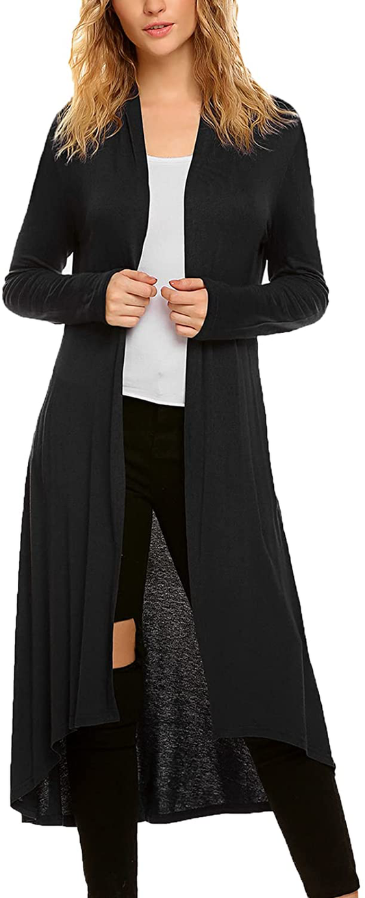Women's Casual Long Open Front Drape Lightweight Duster High Low Hem Maxi Long Sleeve Cardigan(S-3XL)