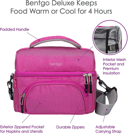 Bentgo Deluxe Lunch Bag - Durable and Insulated Lunch Tote with Zippered Outer Pocket, Internal Mesh Pocket, Padded and Adjustable Straps, & 2-Way Zippers - Fits All Bentgo Lunch Boxes (Green)