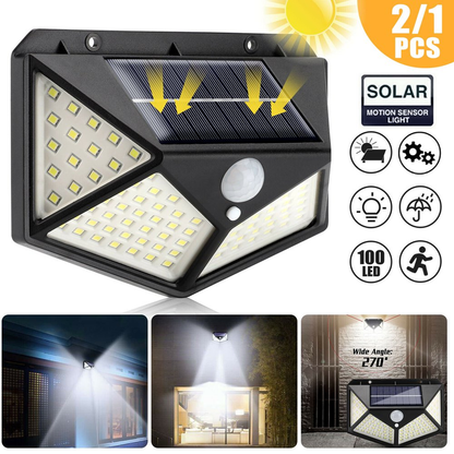 2 Pack 100 LED Solar Motion Sensor Lights - Wireless, Outdoor, IP65 Waterproof
