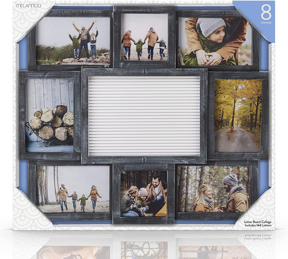 Melannco Customizable Letterboard 8-Opening Photo Collage, 19 x 17 inch,Distressed Black