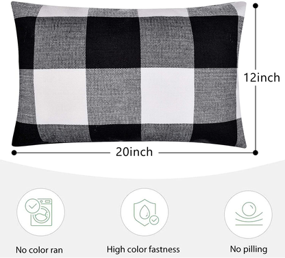 Set of 2 Lumbar Throw Pillow Covers Farmhouse Classic Retro Checkers Plaids Cotton Linen Decorative Square Pillowcase Cushion Cover for Sofa Bedroom Car