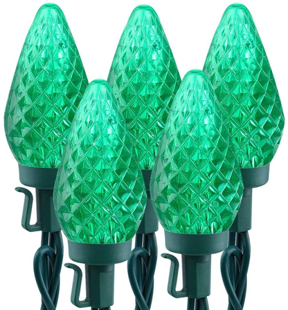 Brizled C9 Green St Patricks Day Lights, 16ft 25 LED Faceted String Lights, Connectable 120V UL Certified Christmas Lights, Indoor Outdoor Decorative Lights for Party, Easter, Patio, Garden, Holiday