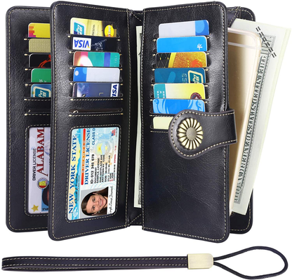 Lavemi Womens Large Capacity RFID Blocking Leather Wristlet Clutch Wallets Card Holder