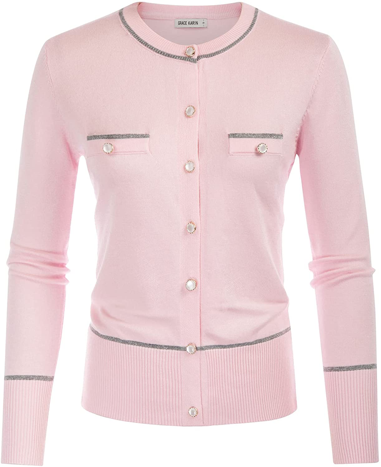 GRACE KARIN Women's Long Sleeve Button Down Crew Neck Classic Sweater Knit Cardigan