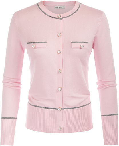 GRACE KARIN Women's Long Sleeve Button Down Crew Neck Classic Sweater Knit Cardigan
