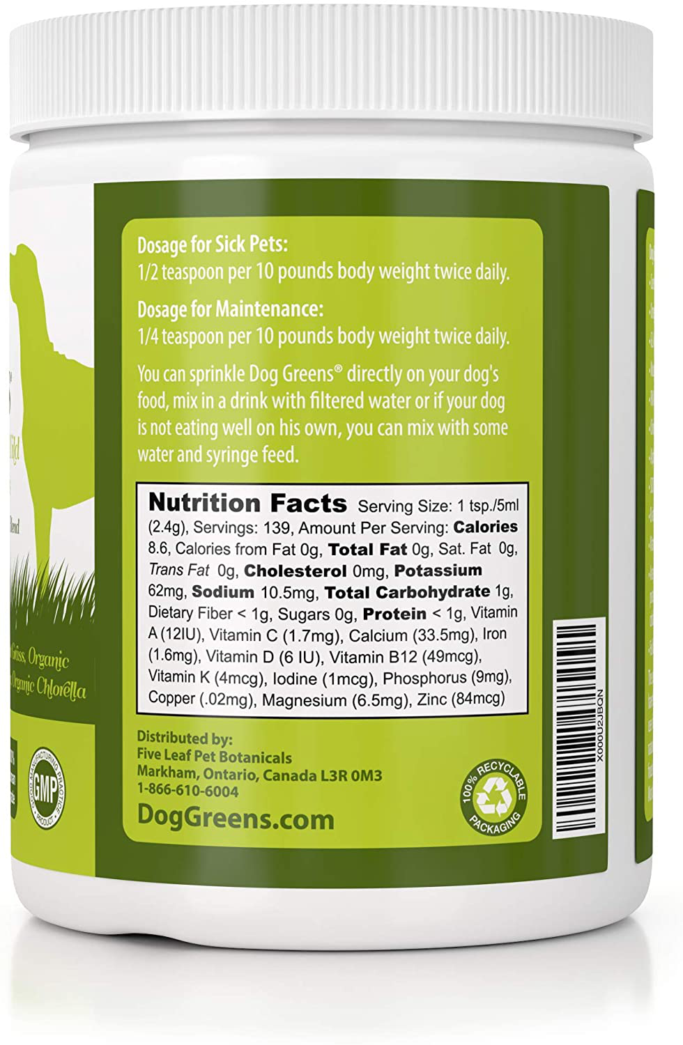 Dog Greens- Organic and Wild Harvested Vitamin and Mineral Supplement for Dogs - Add to Home Made Dog Food, RAW Food or Kibble