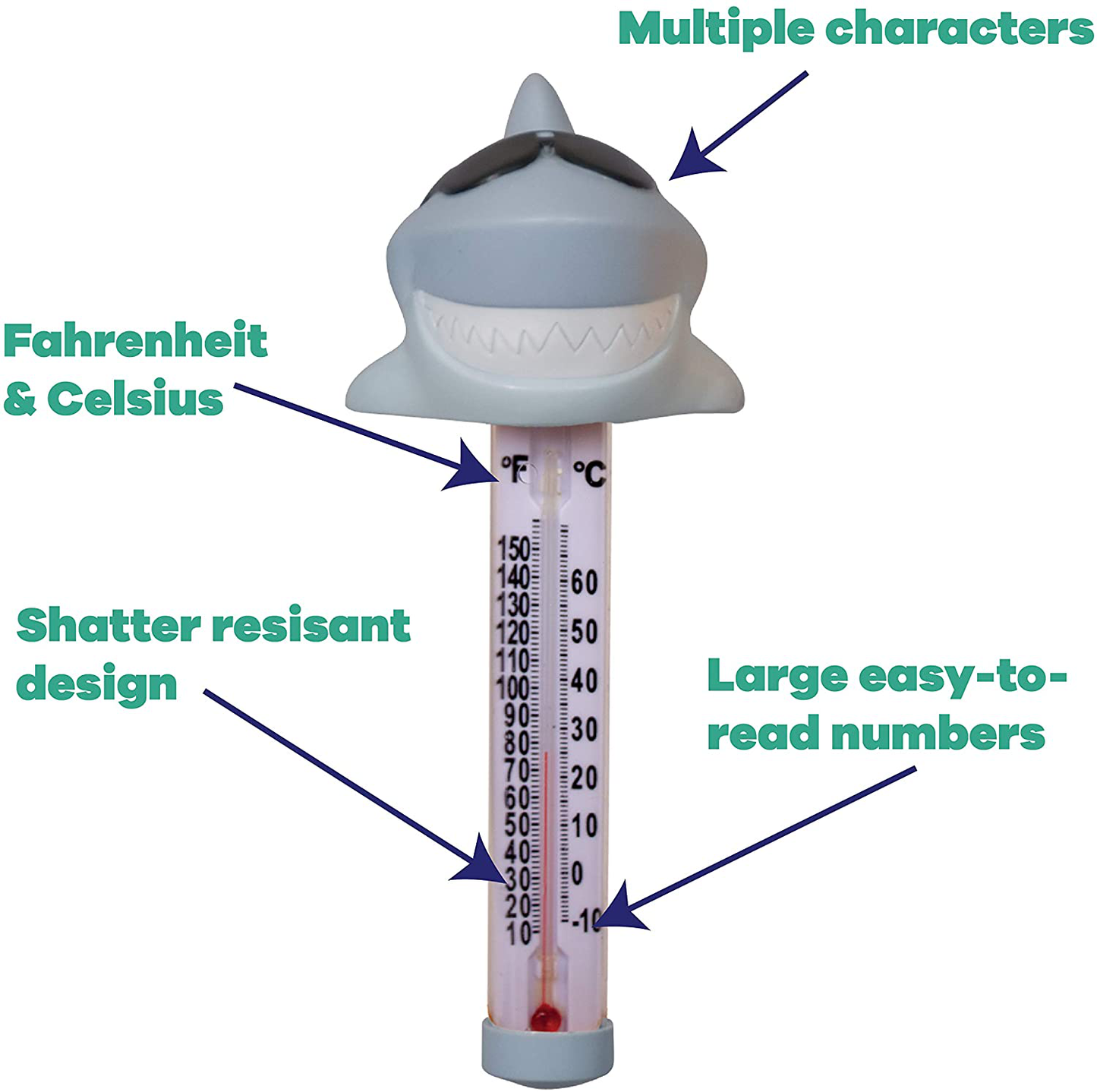 GAME 2700 Shark Spa and Pool Thermometer, Shatter-Resistant Casing Tether Included, Fahrenheit and Celsius, 9-in height x 3-1/2-in diameter