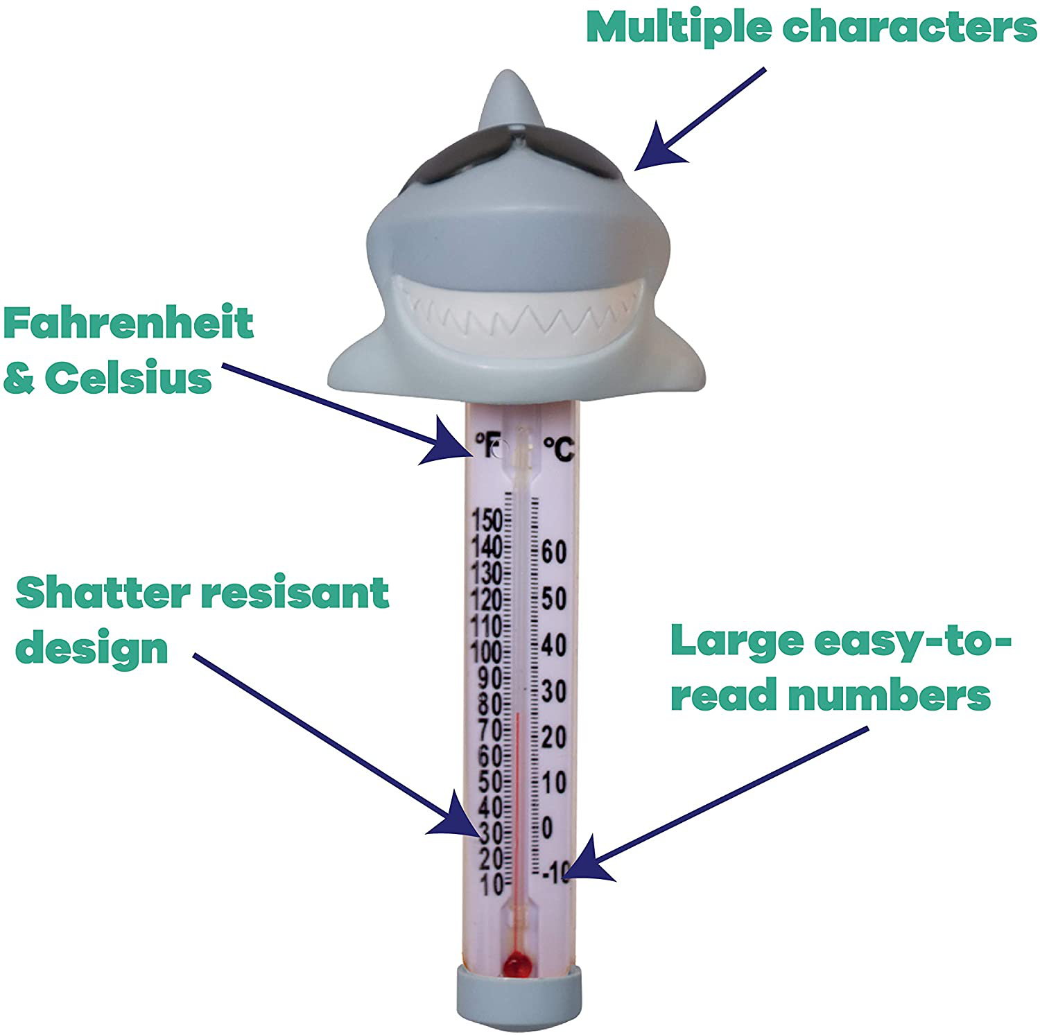 GAME 2700 Shark Spa and Pool Thermometer, Shatter-Resistant Casing Tether Included, Fahrenheit and Celsius, 9-in height x 3-1/2-in diameter