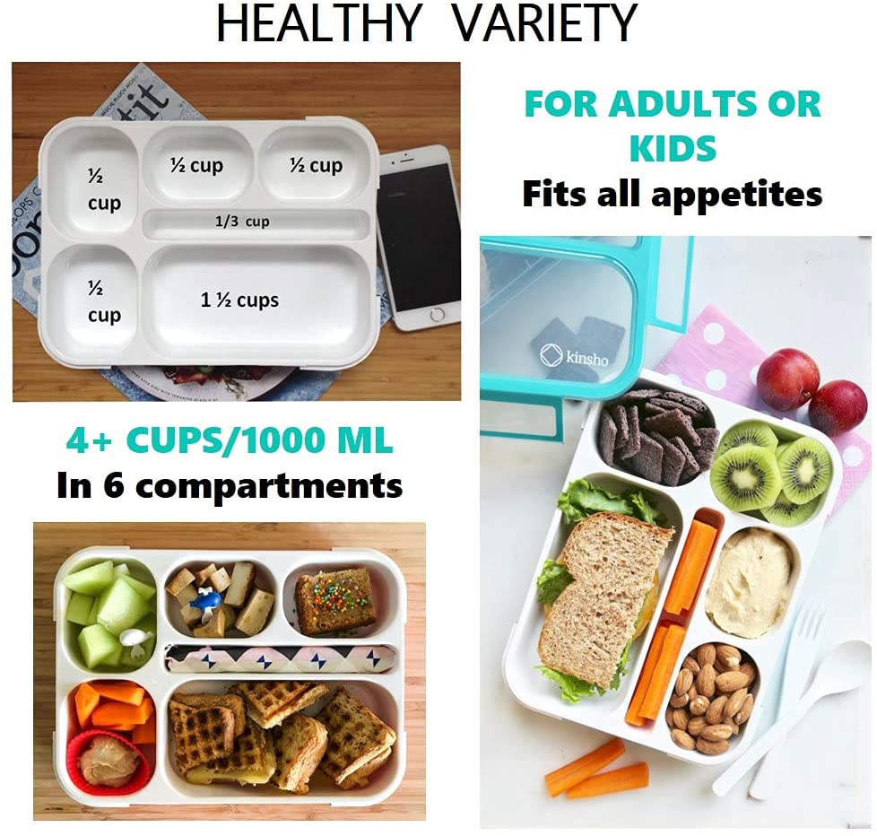 Leakproof Bento Lunch and Snack Boxes. Family Pack of 4 Meal Planning Portion Containers For Women, Adults. BPA Free. Utensils. Blue, Green