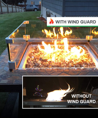 GASPRO 19.5 Inch Square Fire Pit Wind Guard for 28-32 Inch Fire Table and 14 Inch Drop-in Fire Pit Burner Pans, Clear Tempered Glass, 5/16 Inch Thick