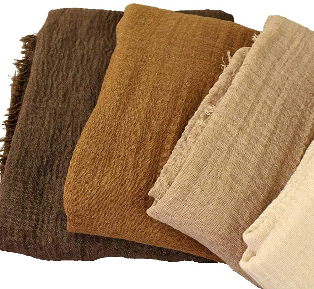 Summer Cotton Blend Crinkle Vintage Soft Scarf with Fringed Edges 35" × 70"
