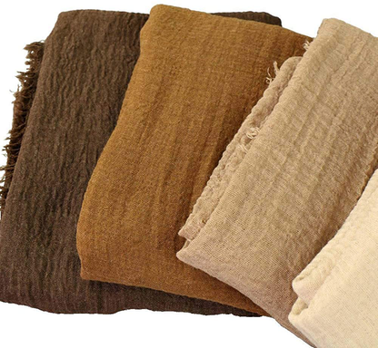 Summer Cotton Blend Crinkle Vintage Soft Scarf with Fringed Edges 35" × 70"