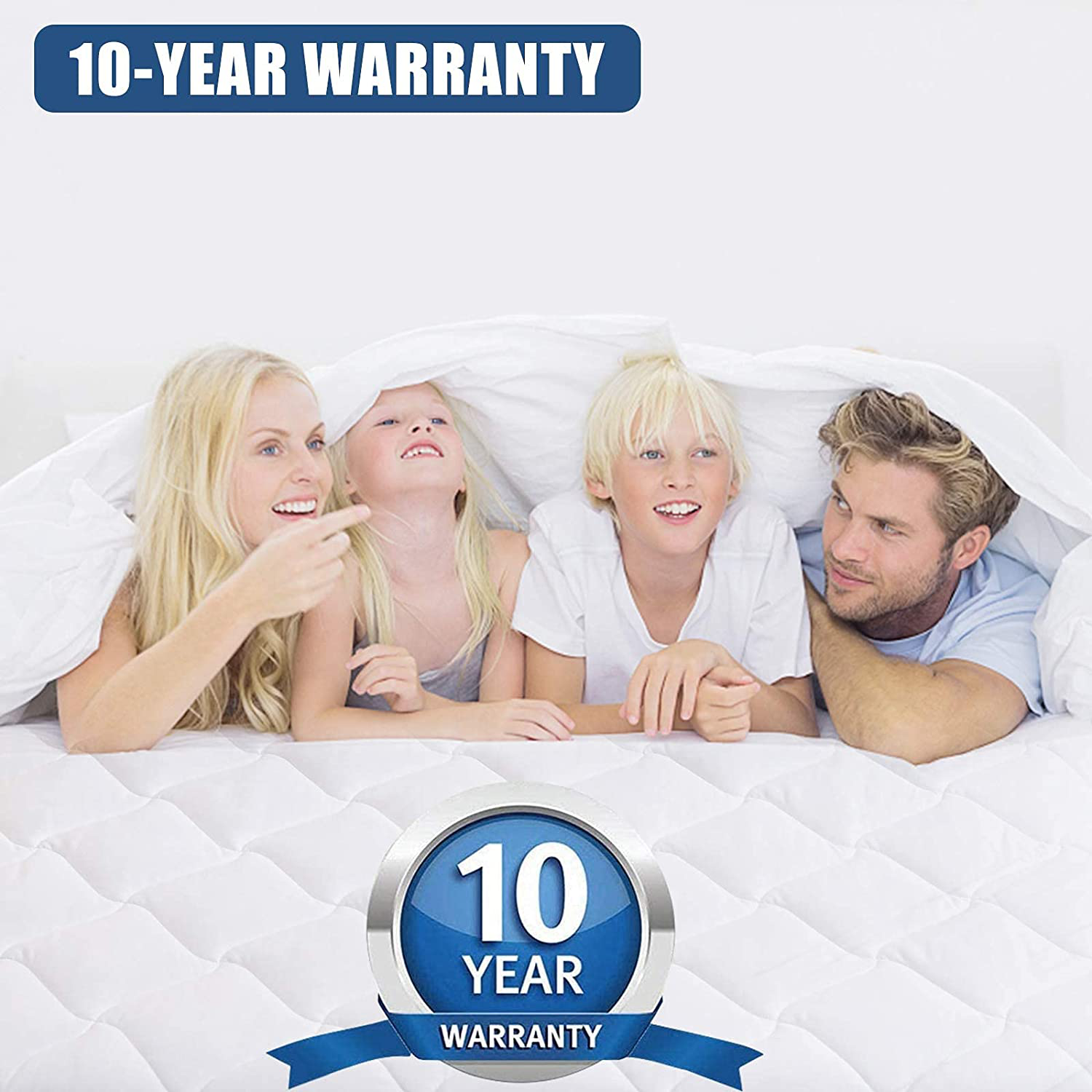 Full Size Quilted Fitted Mattress Pad, Waterproof Breathable Cooling Mattress pad, Stretches up to 21 Inches Deep Pocket Hollow Alternative Filling Noiseless Mattress Cover