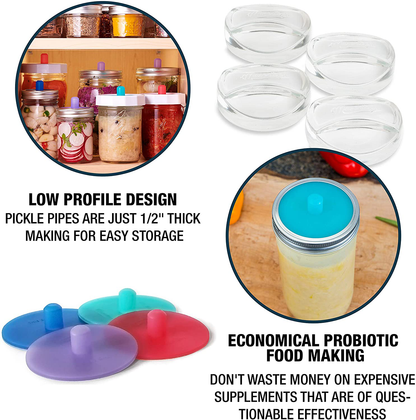 Masontops Pickle Pipes - Waterless Airlock Fermentation Lids - Regular Mouth Mason Jar Fermenter Caps - Premium Silicone