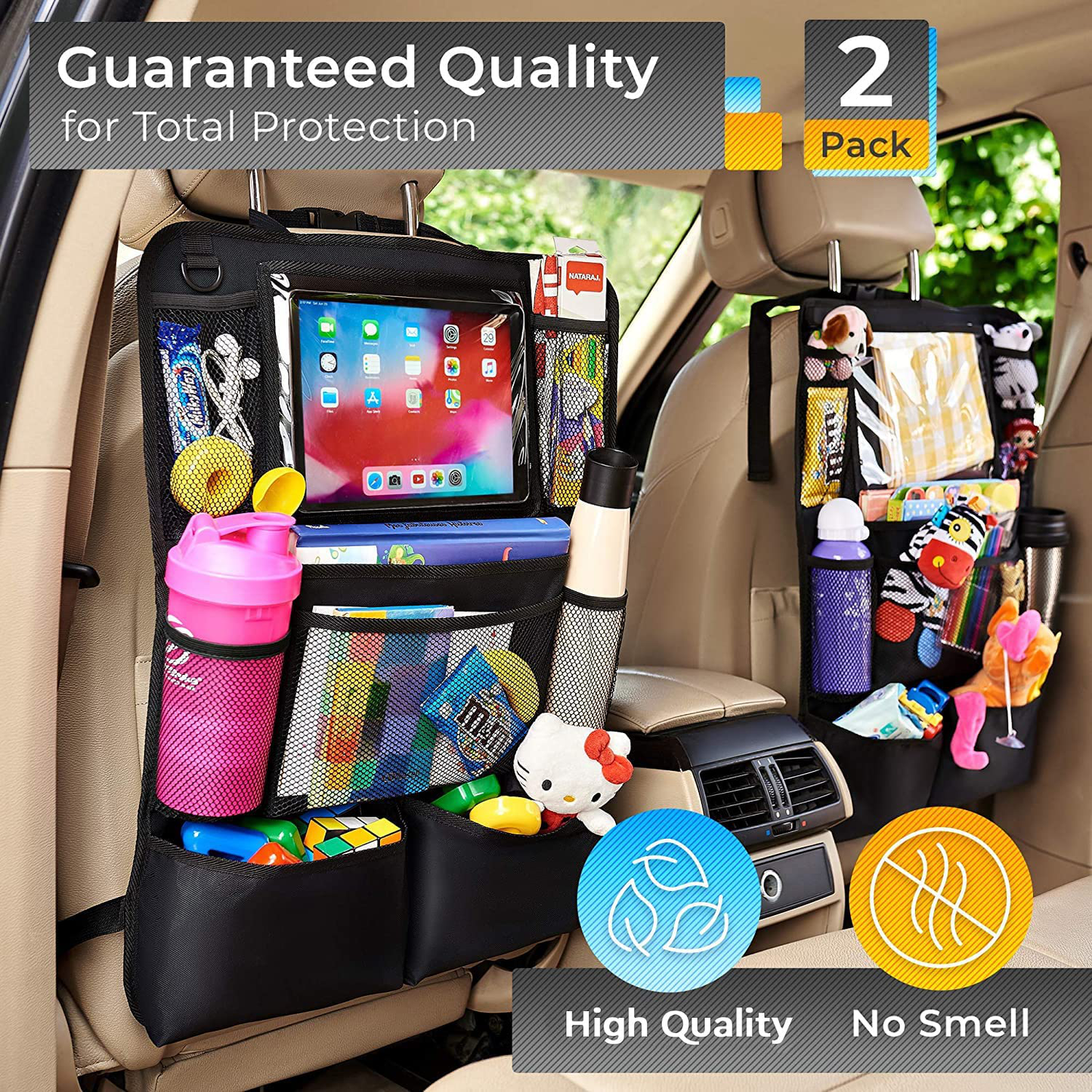 Pack of 2 Backseat Car Organizer, Kick Mats Back Seat Protector with Touch Screen Tablet Holder
