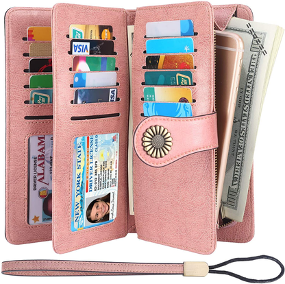 Lavemi Womens Large Capacity RFID Blocking Leather Wristlet Clutch Wallets Card Holder