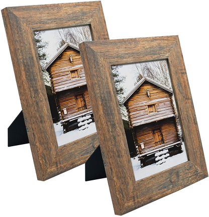 Frametory, Set of 2-8x10 Photo Frame - Brown Grain Color, Wide Moulding Design - Wall Hanger, Back Turn Buttons, Easel Stand - Wall Display or Tabletop Display