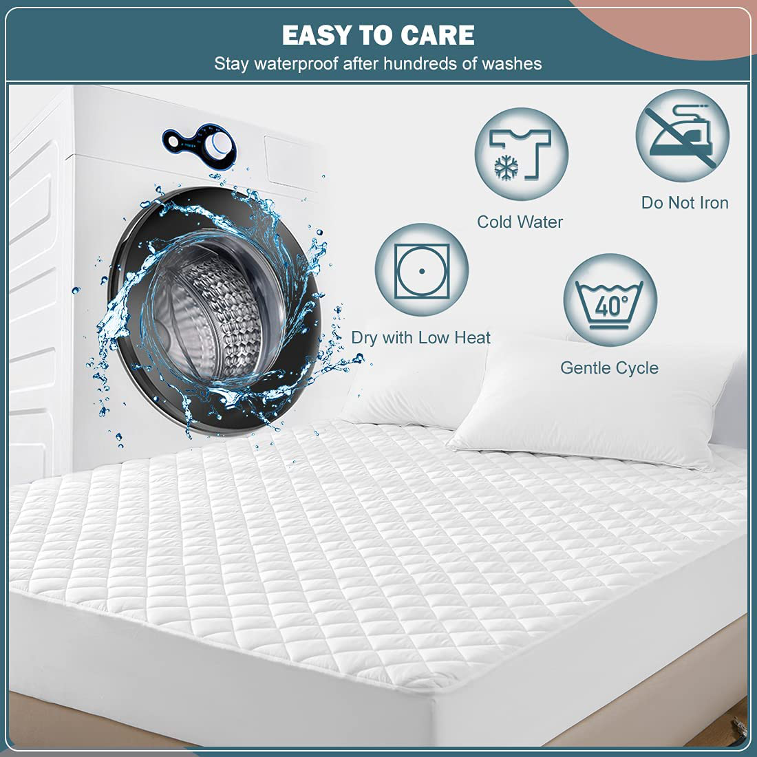 UNILIBRA 100% Waterproof Quilted Mattress Pad Twin XL Size, 6''-19'' Deep Pocket Fitted Mattress Protector Cover, Breathable, Hollow Cotton Alternative Filling Mattress Topper