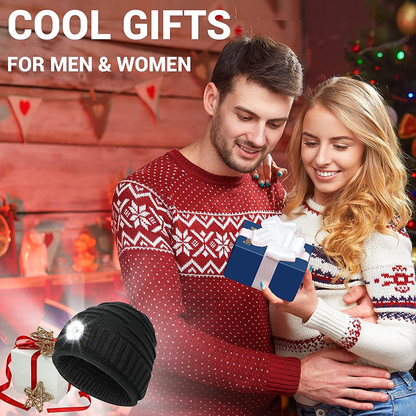 Mens Gifts Beanie Hat with Light - Christmas Stocking Stuffers Women Men Rechargeable Headlamp Cap LED Flashlight Winter Hats Camping Running Fishing Gear Gift Ideas for Dad Mom Family Boyfriend Teen
