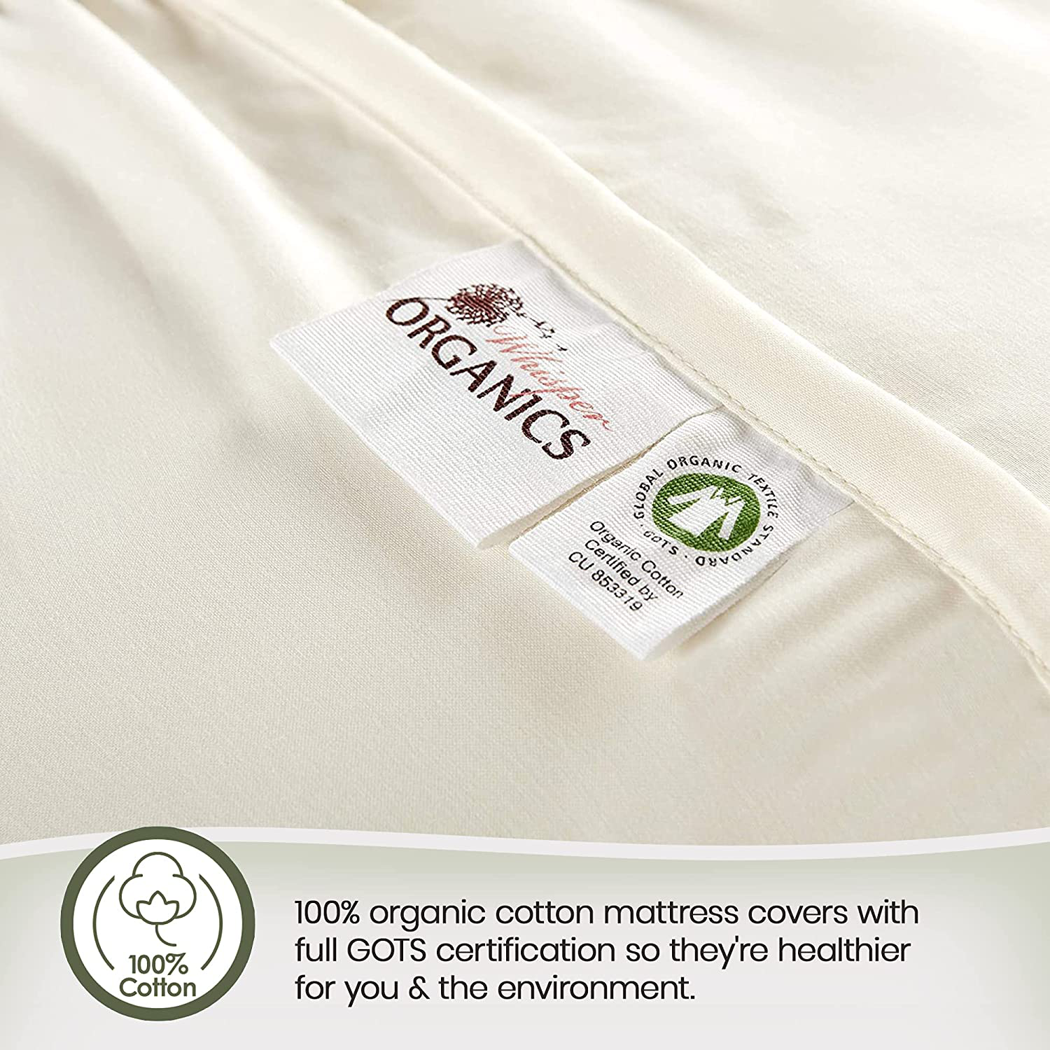 Whisper Organics 100% Organic Cotton Quilted Mattress Cover, 17" Deep - GOTS Certified (California King)