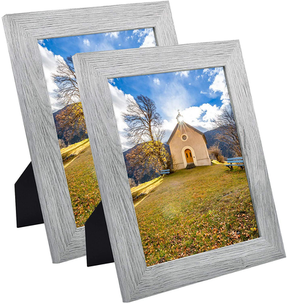 Frametory, Set of 2-8x10 Photo Frame - Brown Grain Color, Wide Moulding Design - Wall Hanger, Back Turn Buttons, Easel Stand - Wall Display or Tabletop Display