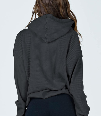 Cowasto Women's Casual Zip Up Hoodie Jacket Long Sleeve Waffle Hooded Sweatshirt With Pockets