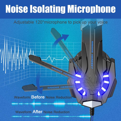 BENGOO G9000 Stereo Gaming Headset for PS4 PC Xbox One PS5 Controller, Noise Cancelling Over Ear Headphones with Mic, LED Light, Bass Surround, Soft Memory Earmuffs for Laptop Mac Nintendo NES Games